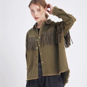 Zara Olive Fringe Jacket